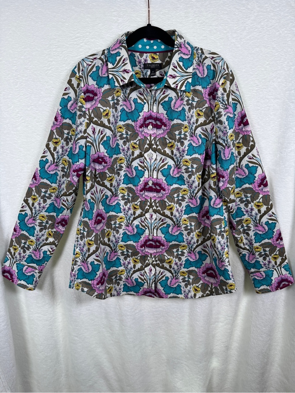 Talbots Petite Floral Button-Front Shirt Jacket in Teal, Purple & White
